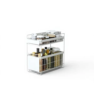 Carbon Steel Double Tier Standing Type Powder Coated Pull Multifunctional Storage Drawer Organizer for Kitchen Cabinets