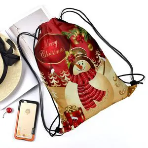 Hot Sale in Winter Christmas Day Polyester Drawstring Backpack Holiday Candy Storage Bag
