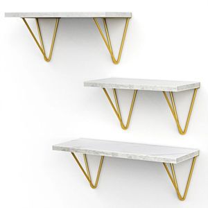 Steel Adjustable Floating Shelves With Triangle Gold Single-Side Brackets Set 3 Wall-Mounted For Home Decor Living Room Bathroom