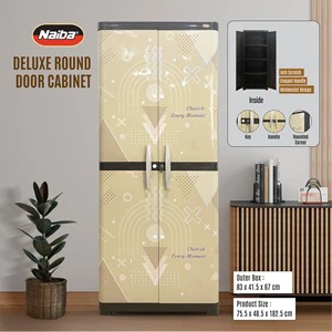Deluxe Rounded Double Door Plastic Furniture Cabinet/Wardrobe/Closet with Large Storage Organizer for Bedroom Office Living Room