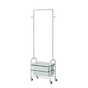 Modern Metal Coat Rack Entryway Vintage Mobile Coat Stand with 2 Tier Storage Drawer