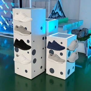 Custom Cuboid Rotating Shoe Display Stand Acrylic Sports Shoes Display Stand With LED Light For Retail Store