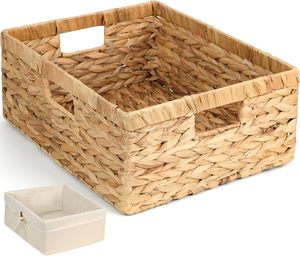 Wicker Basket Woven Storage Baskets Rectangular Plant Fiber Storage Basket With Handler Multifunction Woven Seagrass Baskets