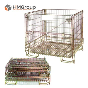 Customization Wire Mesh Welded Ventilation Stackable Stable Warehouse Collapsible Wire Basket Container