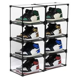 DIY Rectangle Clear Plastic Display Container for Stacking Storage Sturdy Door Original Shoe Boxes Injection Stackable Shoe Tidy