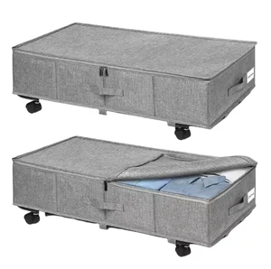 Foldable Rectangle Drawer Underbed Storage with Wheels Rolling with Lids for Clothes Blankets Shoes Under Bed Storage Container