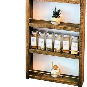 Modern Bamboo Wood Wall Mounted 4-5-Tier Multifunctional Spice Rack Hanging Spice Shelf Storage Jars Stand Organizer