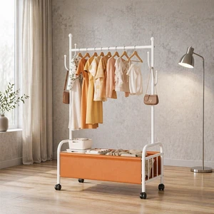 Detachable Home Storage Large Capacity Double-Tier Rust-Proof Coat Rack for Bedroom Carbon Steel Clothes Rack Storage Shelves