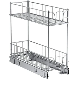 7 Inch Heavy Duty Chrome Finished Double Layer Pull-out Shelf, Practical Multifunctional Kitchen Cabinet Storage Rack
