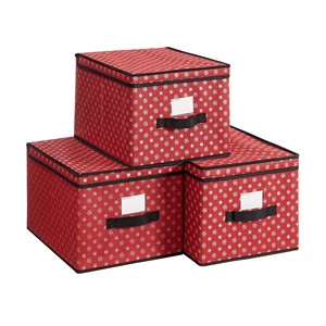 For 3 Pcs Rectangle Fabric Storage Boxes with Snowflakes Pattern Folding Design Handles & Lid for Christmas Closet Use