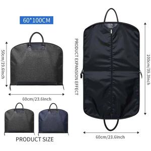 Custom Luxury Black Nylon Foldable Garment Suit Travel Dust Covers Bag With Leather Handle and Zipper