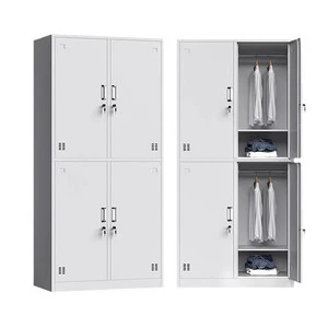 Locker with Lock Employee Cabinet Steel Wardrobe Metal Storage Cabinet 4-door Locker