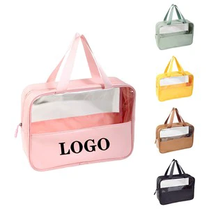 Transparent Waterproof Pouch Custom Logo Cosmetic Letter Trousse De Maquillage Professionnel Portable Clear Pvc Makeup Bag