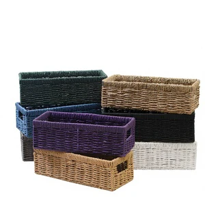 Handmade Rectangle Woven Storage Basket with Handles Durable Eco-Friendly Multifunctional Space-Saving for Kitchen Bathroom Use
