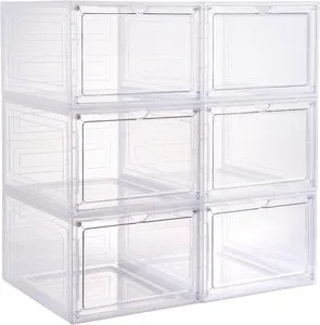 12-Pack Clear PP Plastic Foldable Eco-Friendly Stackable Shoe Storage Boxes Space-Saving Closet Shoe Rack with Sneaker Container