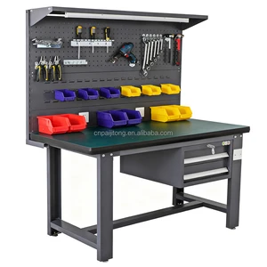 Mechanics Workbench Garage Storage Bench with Multi Drawer Cabinet and Pegboard Workshop Table