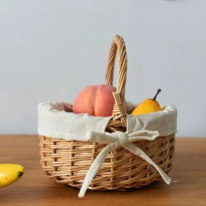 Girida Woven Wicker Portable Modern Storage Basket Round Shape Vegetable & Picnic Use Kitchen Bathroom Living Room 20x17cm