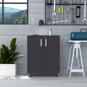Hartford Double Door Storage Cabinet with Two Interior Shelves and Casters Black-Depot E Shop Garage Shelves