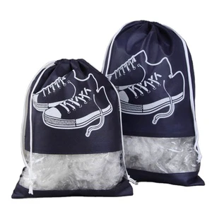 Reusable Lightweight Travel Shoes Non-woven Drawstring Bag Dust-proof Shoes Storage Bag With Transparent Window
