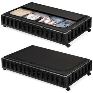 2 Pack Bamboo Under Bed Storage with Wheels Made of Natural Bamboo Large Capacity Holds Clothes Shoes Bedding Ideal for Bedroom
