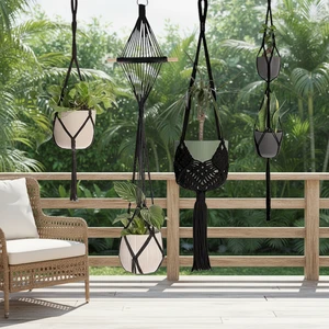 Cross-border Cotton Flower Pot Mesh Bag Bohemian Hanging Planter Basket Handwoven Garden Greenery Holder