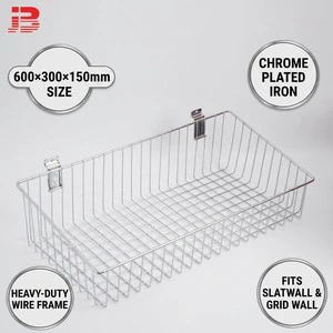 24 Inch Slatwall Hanging Basket Metal Wire Mesh Display Basket for Slatwall Retail Shop Boutique Apparel Store Fixtures