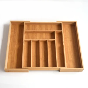 Custom Expandable Bamboo Utensil Drawer Organizer Adjustable Kitchen Cutlery Tray With 9 Slots For Silverware Knives Storage