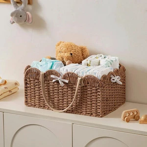 Large Capacity Kids Storage Basket Rustic Woven Basket with Handles for Kids Room Playroom Nursery Stylish Functional Organizer
