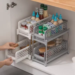 Space Saving Plastic PP Material Modern Design Kitchen Cabinet Stacked Drawer Type Accessories Spice Rack Under Sink Organizer