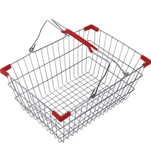 Custom Wholesale Metal Steel Wire Shopping Basket 2 Handles Durable Easy Carry 15L-28L Capacity for Supermarket Retail Store Use