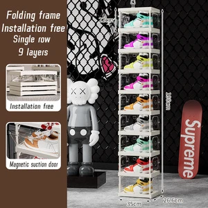 Custom Logo 9-Layer Transparent Plastic Shoe Cabinet Injection-Molded Rectangle Office Organizer Rack Foldable Shoe Box Rack