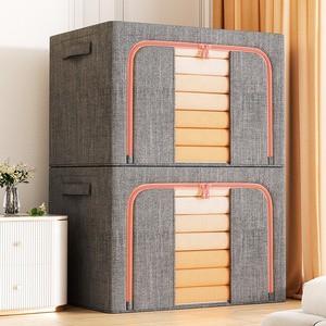 24/66/100L Wardrobe Foldable Cloth Storage Organizer Bag Large Capacity Waterproof Linen Steel Frame Clothes Storage Bag