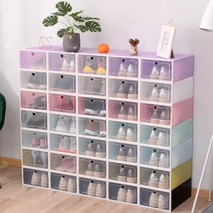 China Factory Wholesale Plastic Shoe Box Organizer Plastic Stackable Shoebox Organizer Clear Drawer Case Shoe Organizer