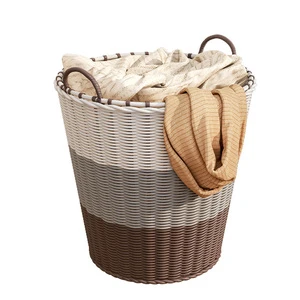 2024 New Custom Large Plastic Wicker Storage Baskets Rattan Woven Organizers for Blankets Toys Laundry Sundries Gifts