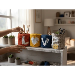Pack of 4 Multicolor T-Shirt Yarn Storage Basket Soft Woven Organizer for Living Room Home Decor Storage 5.5x5.5 Inch