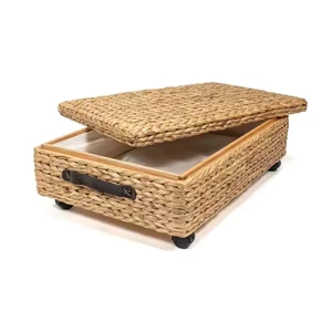 Water Hyacinth Wood Underbed Storage Trunk Wheels Handles Flexible Design Storage Basket Precision Dimensions Lightweight