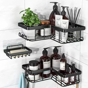 Adhesive Shower Shelves with Soap Rack and Hooks Shower Shelves Storage Bathroom Organizers Corner Shower Caddy for Inside