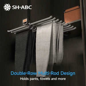 Pull Out Double Row Trouser Rack Top Mount Wardrobe Multi Rod Pants Storage Organizer For Closet Cabinet