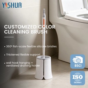 Bathroom Toilet Cleaner Scrubber Under Rim Plastic Long Handle Toilet Bowl Brush Creative TPR Toilet Brush with Stand