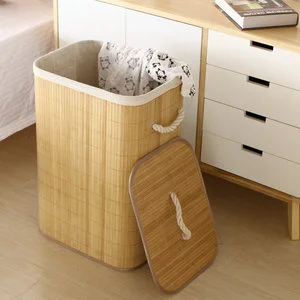 Bamboo Woven Collapsible Laundry Basket Dustproof Standing Type Storage Bag Foldable Convenient Modern Sustainable Wardrobe
