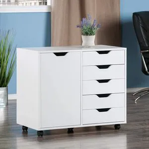 Winsome Wood Halifax White Cabinet Organizer 50x40x30cm Portable Storage Office Drawer Cabinet Minimalist Design