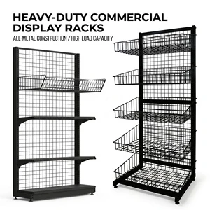 Metal Supermarket Multi-purpose Shelving 4-Tier Freestanding Display Rack Custom Snack Storage Rack With Pegboard