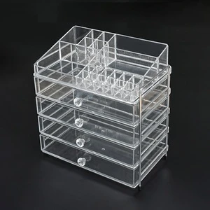 Large Clear Acrylic Cosmetic Storage Box 4 Drawer Makeup Organizer with Lipstick Holder for Vanity Bathroom Countertop
