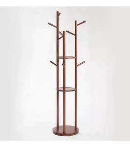 Jiabao Hot Sale Clothes Coat Hanger Standing Space Saving Multi-functional Wooden Coat Racks