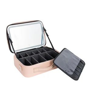 Large Capacity Makeup Case Cosmetic Organizer Bag with Patent Plastic Dividers Travel Makeup Case with Mirror of LED Light