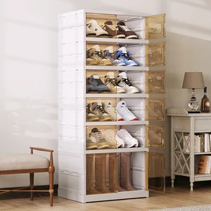 Large Size 6-Tier 12-Pair Foldable Plastic Injection-Molded Rectangle American Style Office Organizer Shoe Storage 35L Capacity