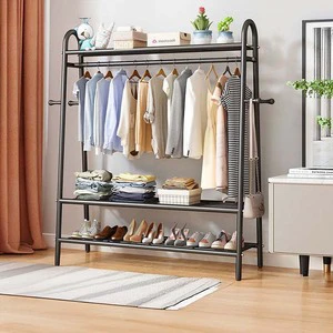 OEM Large Capacity 3-Layer Metal Coat Rack Organizer with Hooks Multifunctional Garment Rack for Bedroom Use for Shoes Storage
