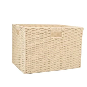 Rattan Woven Handcrafted Eco-Friendly Modern Foldable Storage Baskets with Handles and Shelves for Living Room Organization