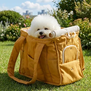 Eco-Friendly Beige Portable Pet Travel Bag Modern Cloth Cat Dog Carrier Bag With Zipper Closure Soft-Sided Solid Leisure Design