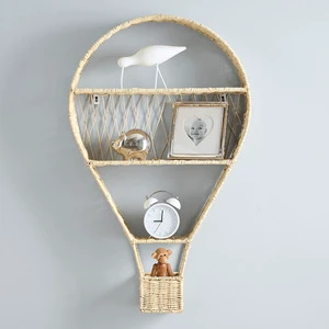 Handmade Nordic Boho Natural Rattan Hot Air Balloon Wall Storage Shelf Kids Nursery Wall Decor